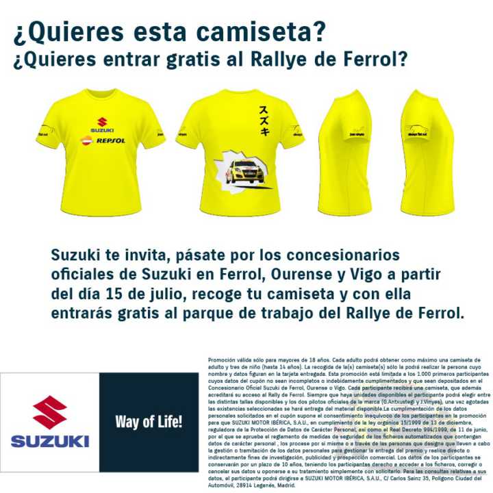 Suzuki  regala una camiseta y te invita a entrar al Parque de Ferrol