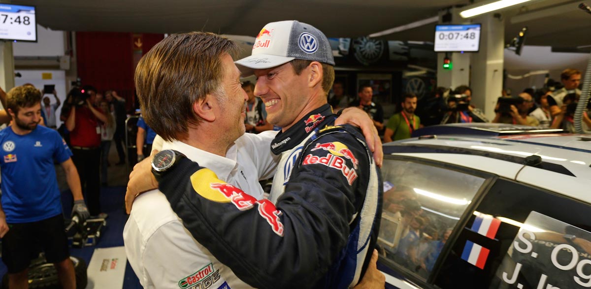 Jost Capito y Sebastien Ogier, Rallye de Italia 2015.