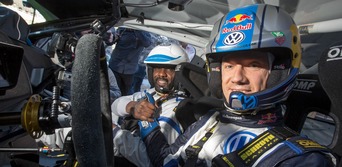 Sebastien Ogier e Idris Elba, Rallye Montecarlo 2015.