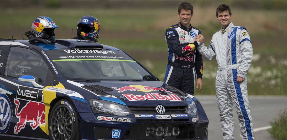 Sebastien Ogier y Magnus Carlsen, VW Polo R WRC.